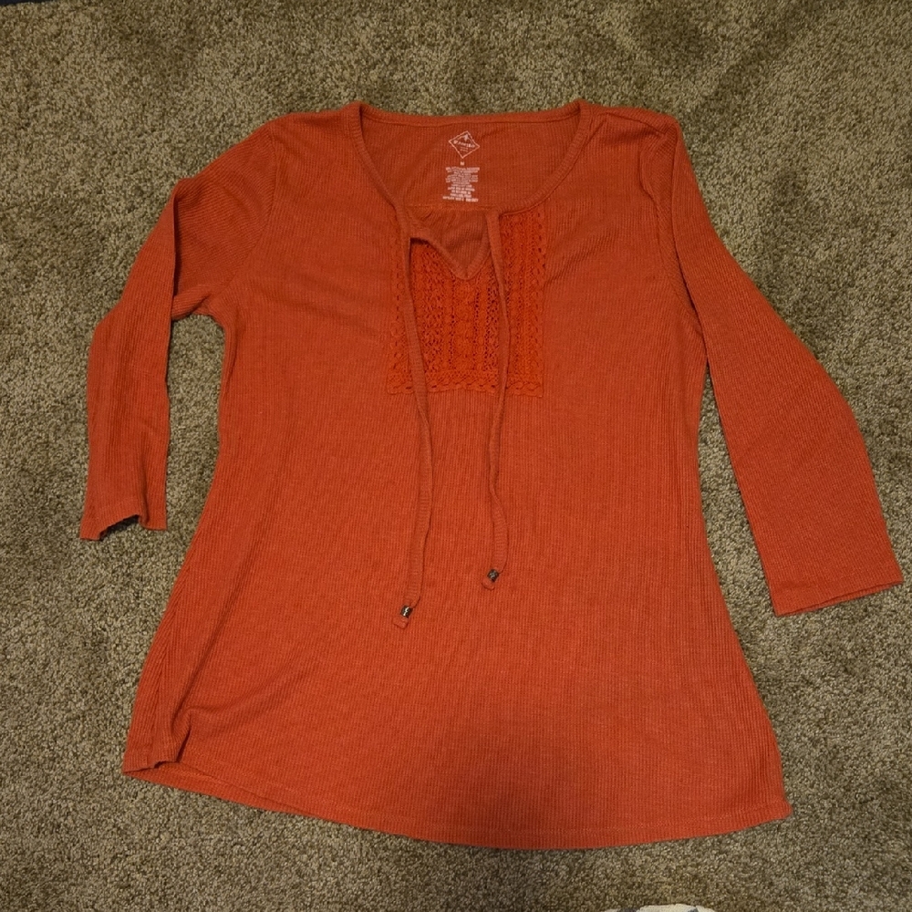 St. John's Bay Orange Tunic with Tie Front and 3/4 Sleeves